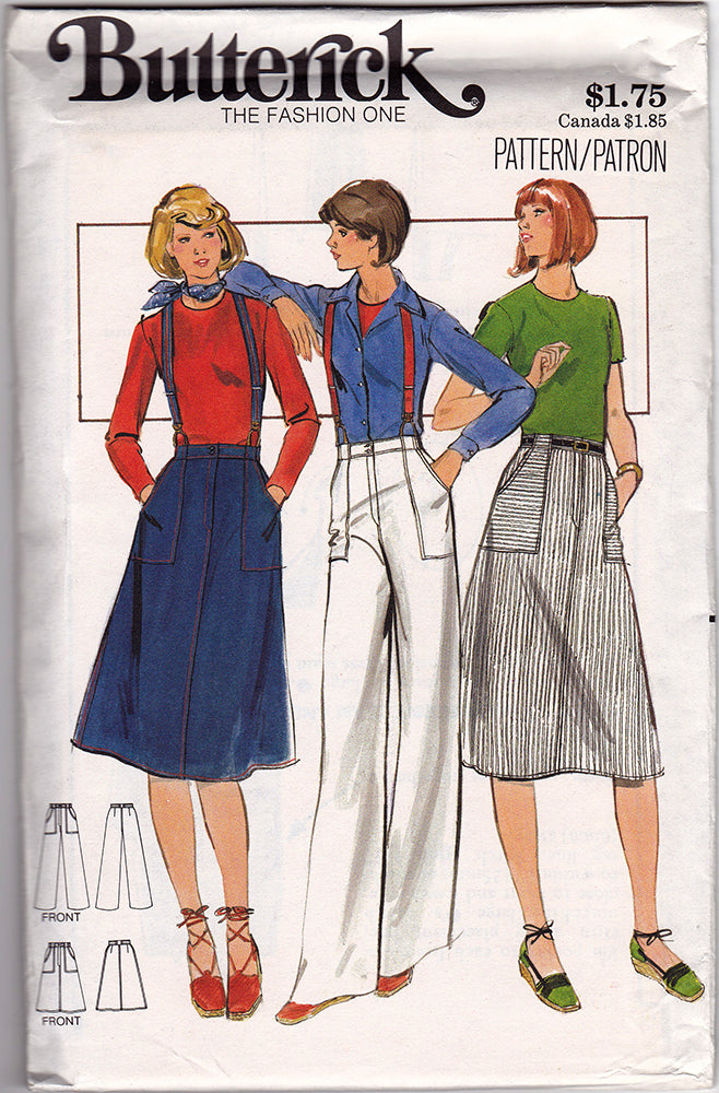 1970s Vintage Sewing Pattern: Suspender Skirt and Suspender Pants. Butterick 5244 & 5245