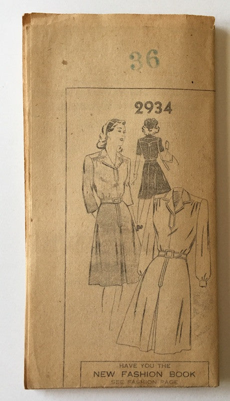 1940s Vintage Mail Order Sewing Pattern - 1940s Dress Pattern, Mail Order 2934