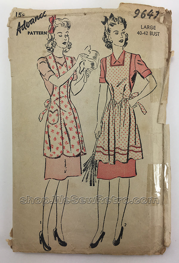 Advance 9647 1940s Apron Sewing Pattern - 40 to 42 Bust
