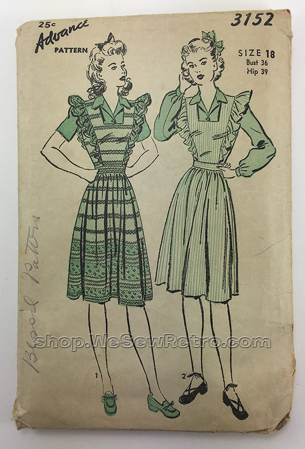 Advance 3152 1940s Pinafore Sewing Pattern