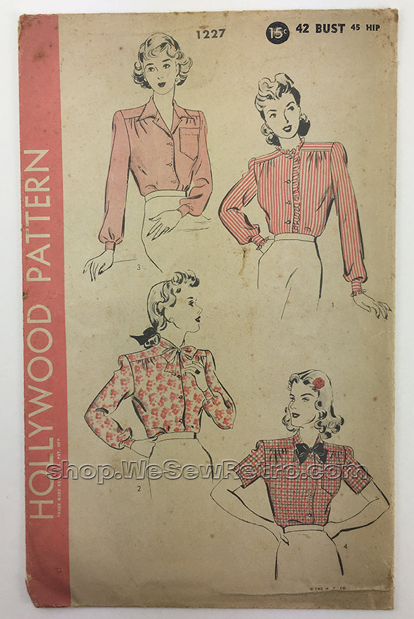 Hollywood 1227 1940s Blouse Sewing Pattern  - 42 Bust