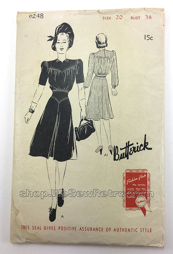 Butterick 9248 1940s Vintage Dress Sewing Pattern
