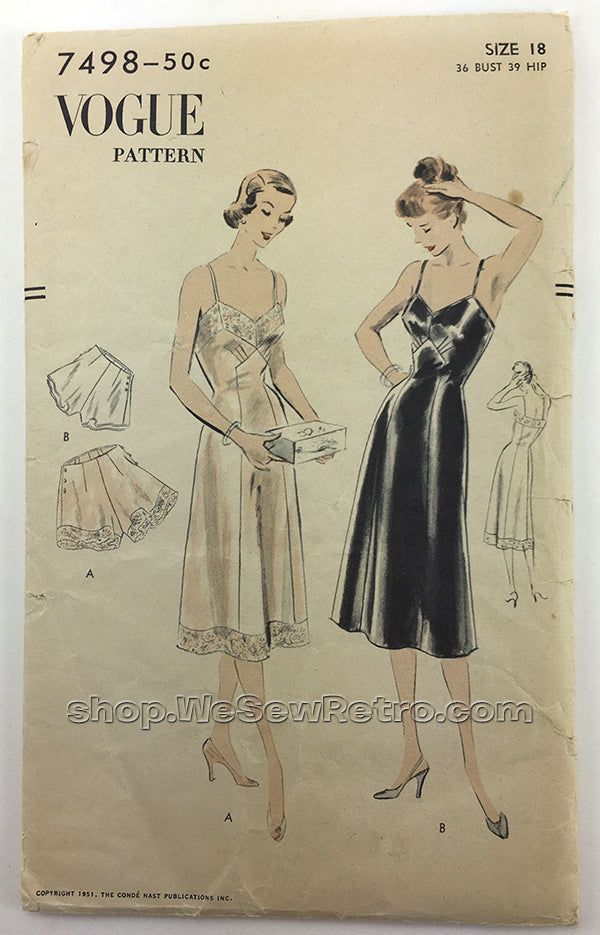 Vogue 7498 1950s Slip and Panties Vintage Sewing Pattern