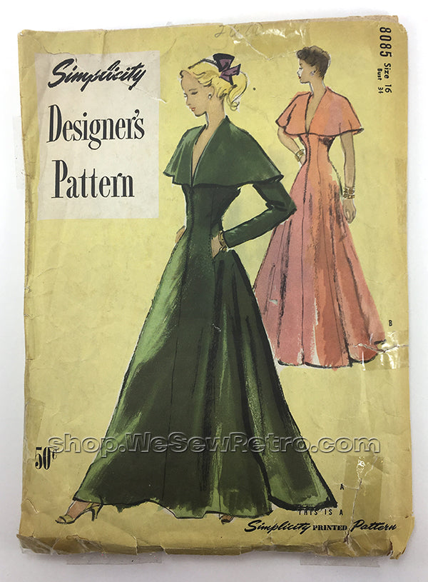 Simplicity 8085 1940s Hostess Gown Vintage Sewing Pattern