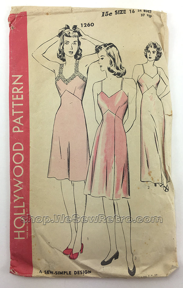 Hollywood 1260 1940s Slip Vintage Sewing Pattern