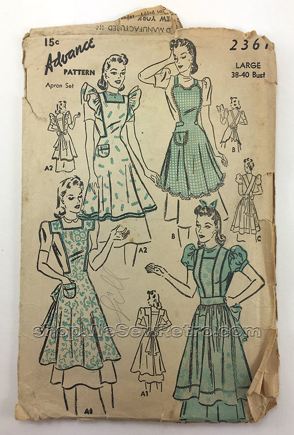 Advance 2361 1940s Apron Sewing Pattern - 38 to 40 Bust