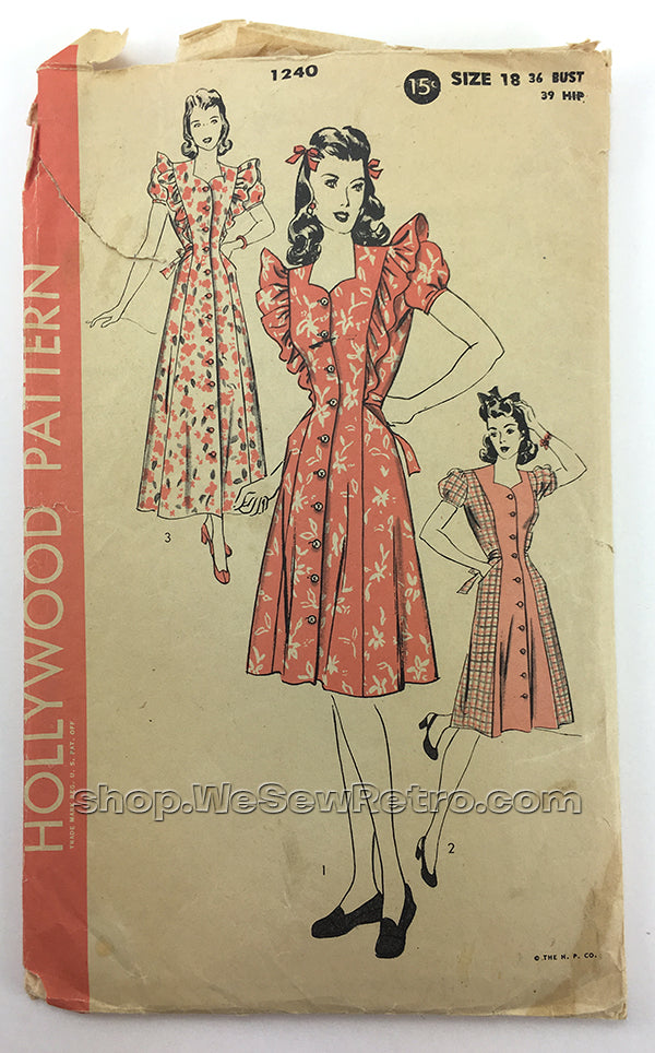 Hollywood 1240 1940s Dress Vintage Sewing Pattern