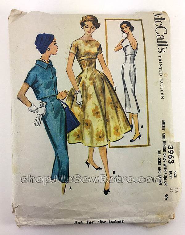 McCalls 3963 1950s Dress Vintage Sewing Pattern