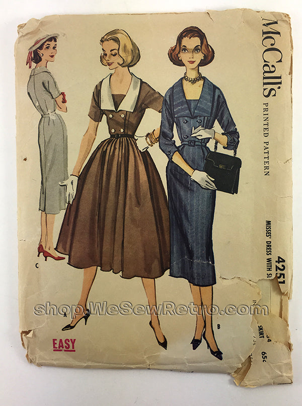McCalls 4251 1950s Double Breasted Dress Vintage Sewing Pattern