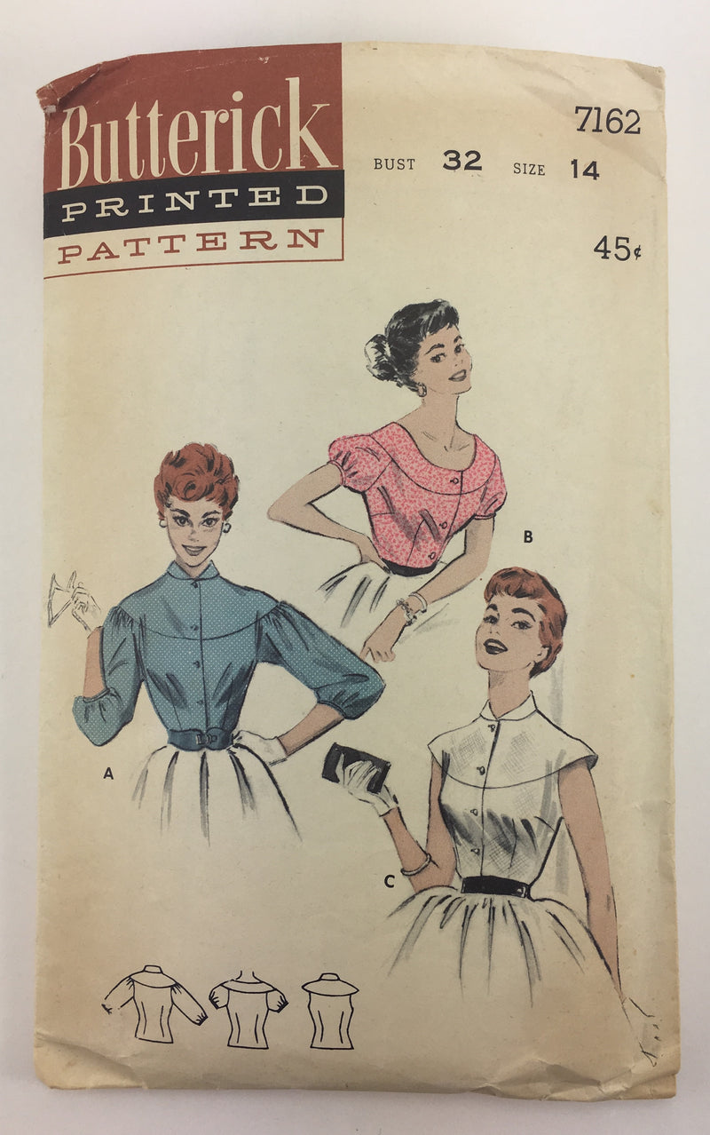 Butterick 7162 1950s Blouse Vintage Sewing Pattern