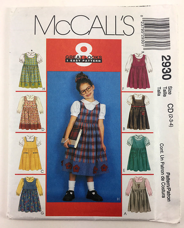McCalls 2930 Girls Jumper and Blouse Sewing Pattern