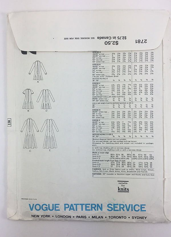 Vogue 2781 1970s Knit Dress Vintage Sewing Pattern