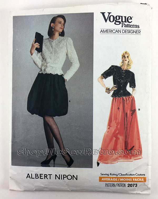 Albert Nippon Vogue American Designer 2073 1980s Dress Vintage Sewing Pattern