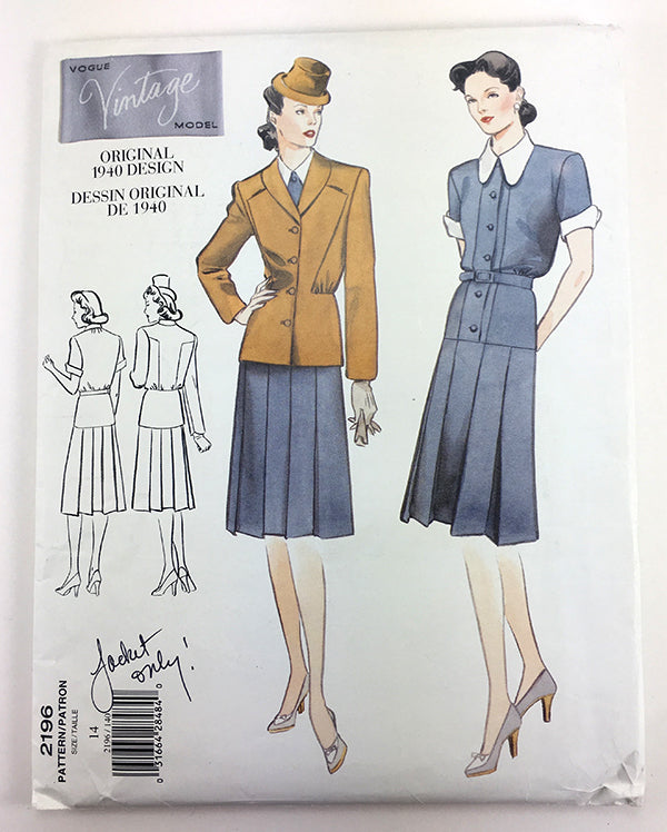 Vogue 2196 1940s Vintage Dress and Jacket - Vintage Vogue Sewing Pattern V2196