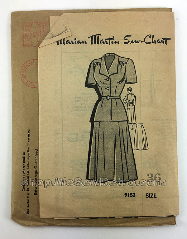 Marian Martin 9152 1940s Two Piece Dress Vintage Sewing Pattern