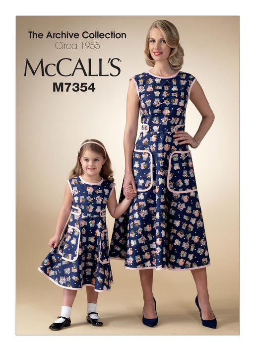 M7354 Mommy & Me 1950s Back Wrap Dress Pattern - McCalls 7354 Sewing Pattern