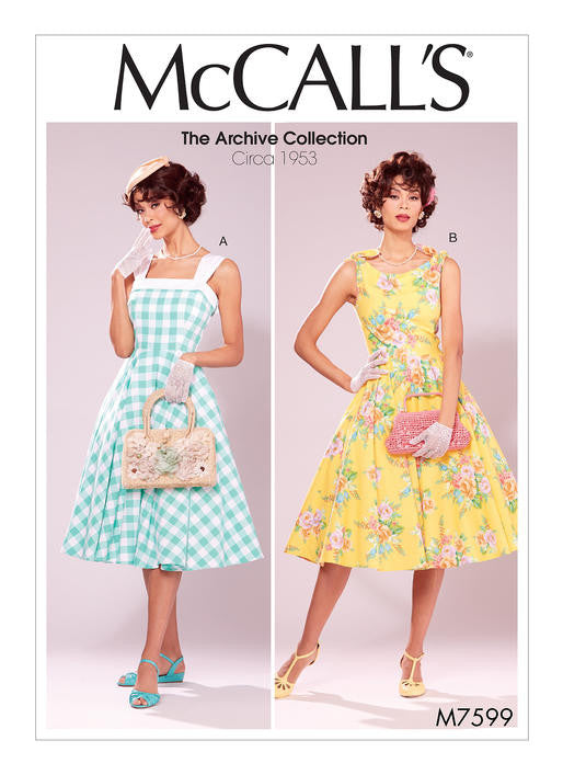 M7599 McCalls 7599 1950s Vintage Dress Sewing Pattern - McCall's Archive Collection