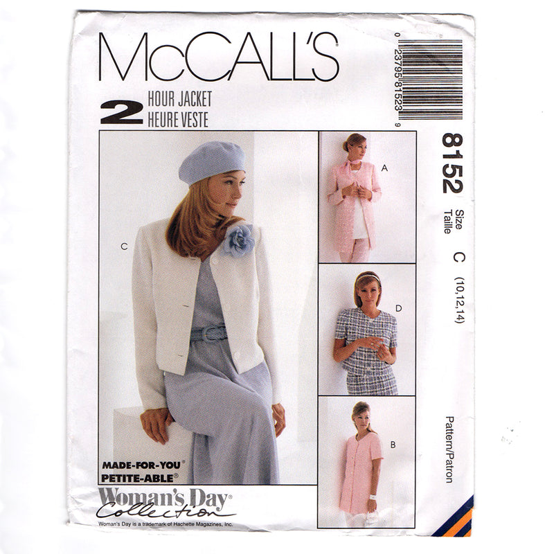 McCall's 8152 Misses Unlined Jacket Sewing Pattern Out of Print