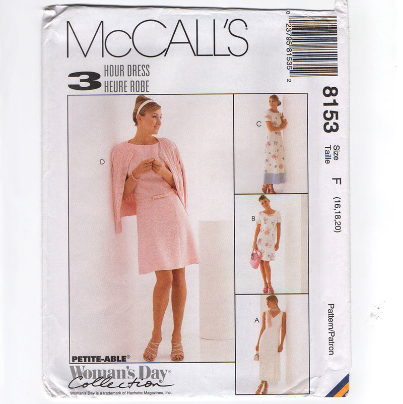 McCall's 8153 Misses Fit and Flare Dress 1990s Sewing Pattern Out of Print