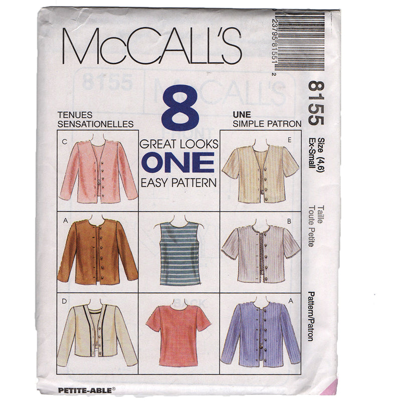 McCall's 8155 Misses Tops and Jacket Sewing Pattern Out of Print