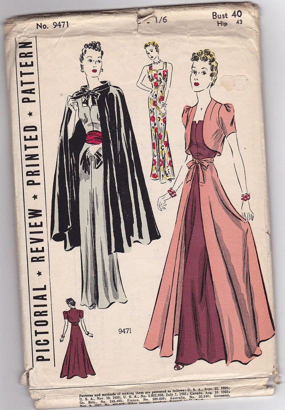 Pictorial Review 9471 - 1930s Dress Vintage Sewing Pattern - 40" Bust