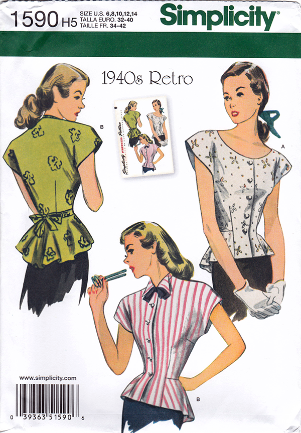 Simplicity 1590 1940s Vintage Blouse Sewing Pattern