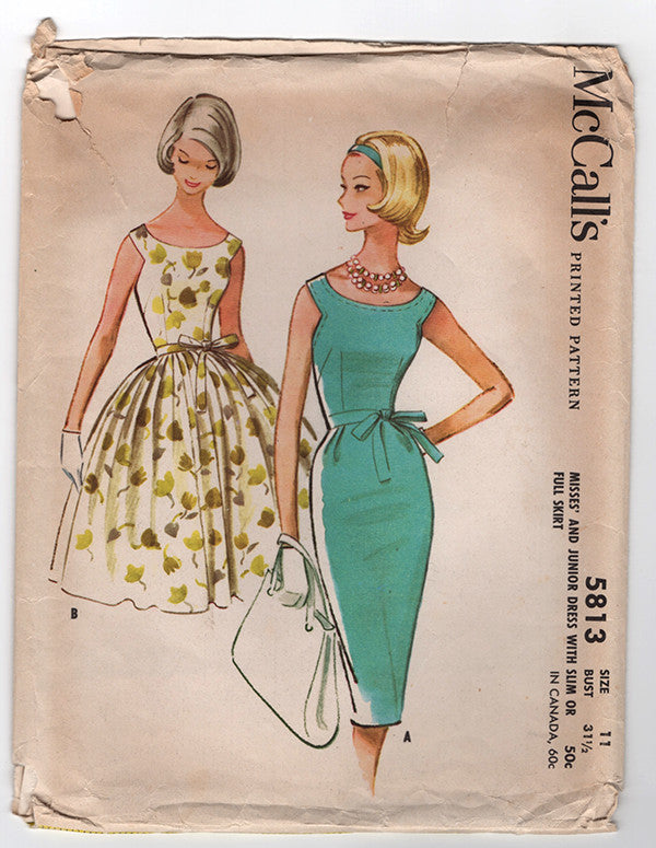 McCalls 5813 - 1960s Vintage Pattern - Scoop Neck Dress Sewing Pattern