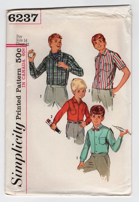 Simplicity 6237 Sewing Pattern - 1960s Vintage Boys Shirt Pattern