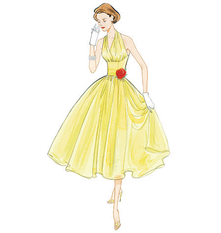 V2962 1950s Vintage Vogue 2962: Misses Halter Dress Sewing Pattern