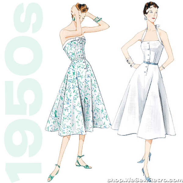 V2961 1950s Vintage Vogue 2961: Halter Dress & Belt Sewing Pattern