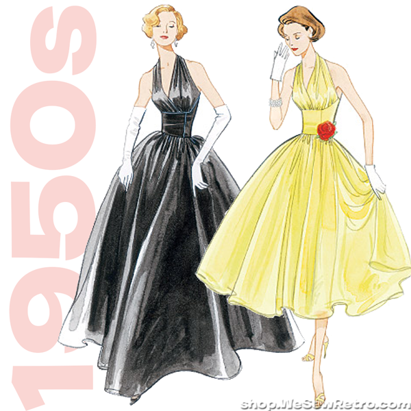 V2962 1950s Vintage Vogue 2962: Misses Halter Dress Sewing