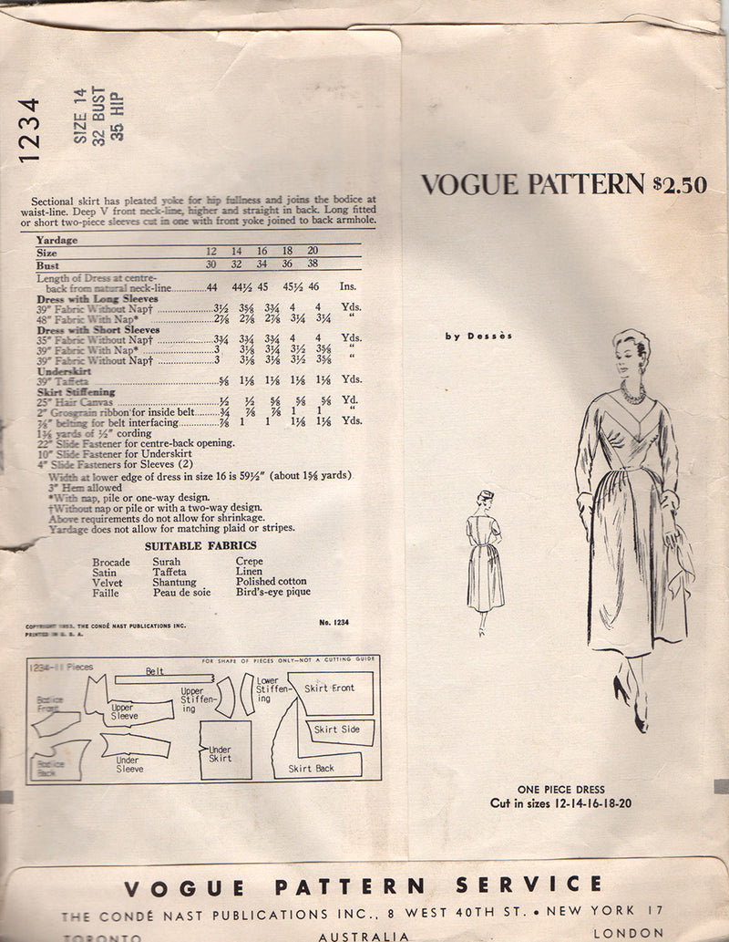 Vogue 1234 Dessès Dress Vintage Sewing Pattern