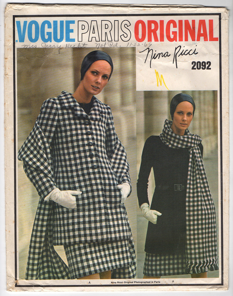 Vogue 2092 1960s Vintage Vogue Sewing Pattern: Nina Ricci Dress, Coat, Tunic, Skirt