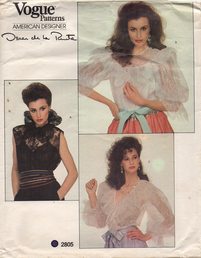 Vogue 2805 Oscar de la Renta Blouse & Camisole Vintage Sewing Pattern