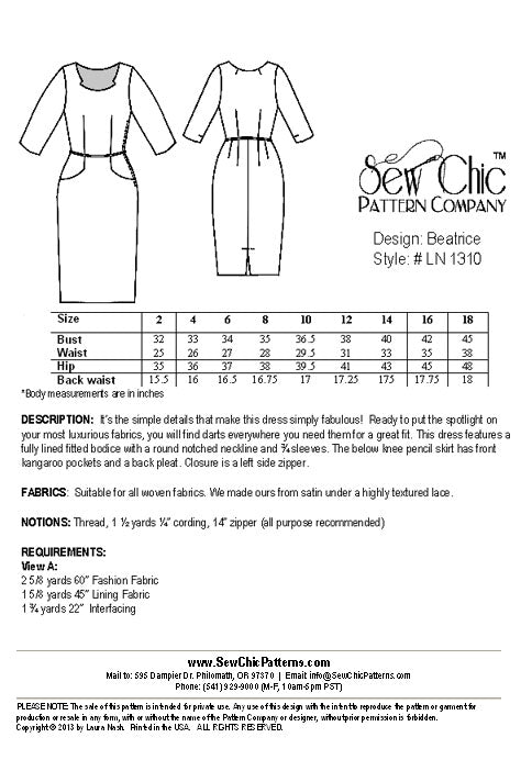 Sew Chic Beatrice Dress Pattern - Vintage Inspired Dress Sewing Pattern by Sew Chic Pattern Company