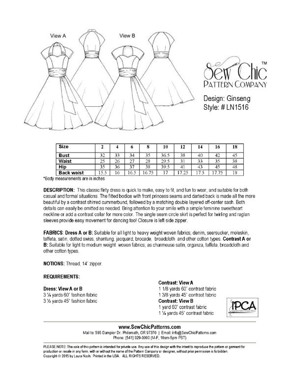Ginseng Dress Sewing Pattern by Sew Chic Pattern Company
