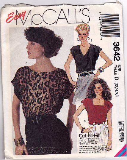 McCalls 3642 Vintage Sewing Pattern - 1980s Top with Neckline Variations