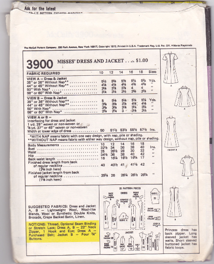 McCalls 3900 Vintage Sewing Pattern - Princess Line Dress and Jacket