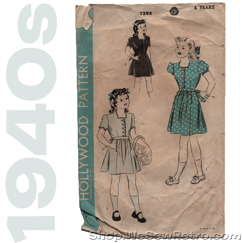 Hollywood Patterns 1295 - 1940s Vintage Pattern Girls Dress - 6 Years Old Dress Sewing Pattern
