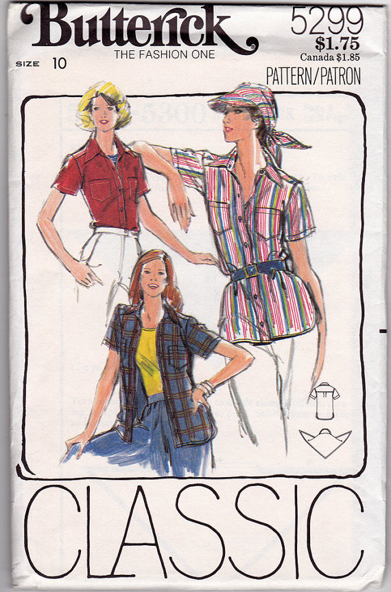 1970s Shirt and Visor Vintage Sewing Pattern - Butterick 5299 / 5300