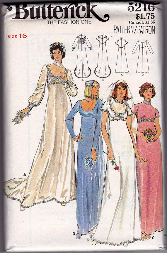 1970s Floor Length Gown Vintage Sewing Pattern - Butterick 5216