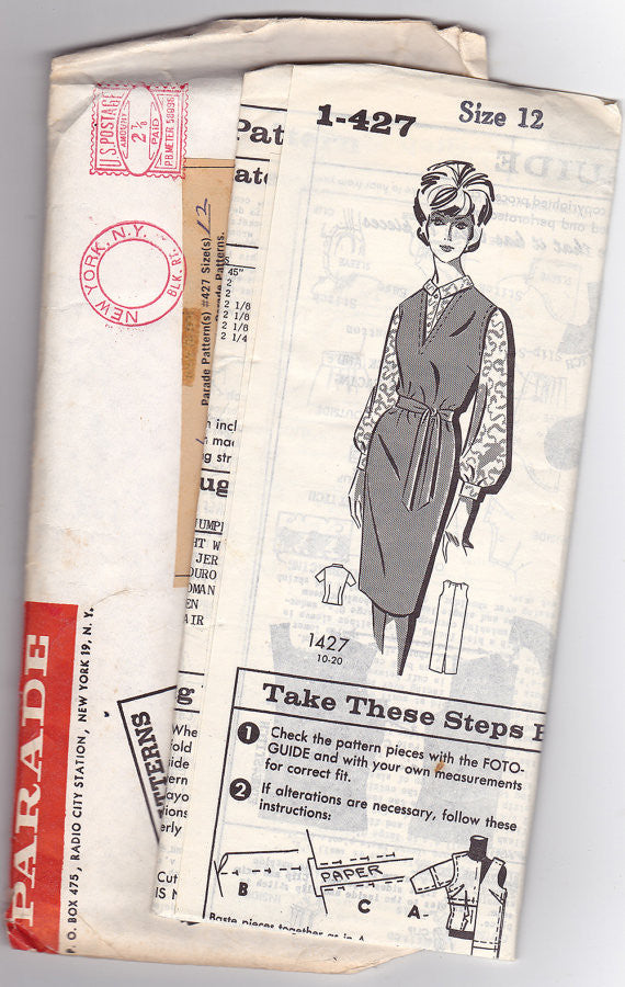 1960s Vintage Jumper Pattern - Mail Order 1427 - Belted Jumper and Blouse