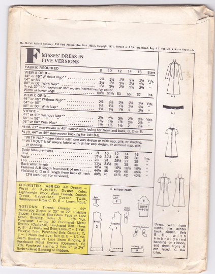 McCalls F Vintage Sewing Pattern for Post Cereals - Five Dresses 36" Bust