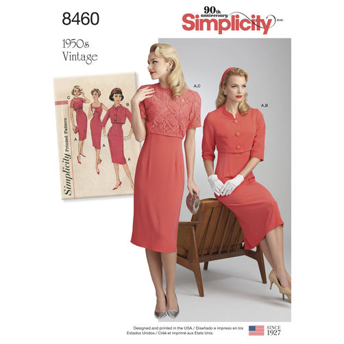 Simplicity 8460 Vintage Dress and Jacket - 1950s Paper Sewing Pattern