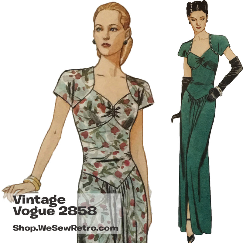 Vintage Vogue 2858 1940s Misses Dress Sewing Pattern